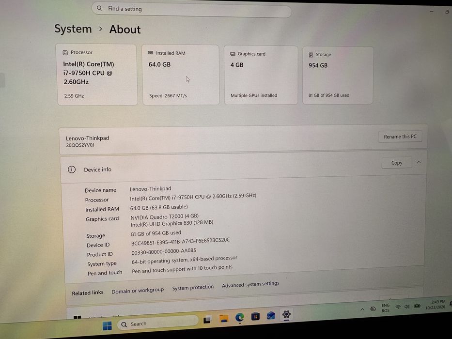 Lenovo ThinkPad P53 i7 64GB RAM 1TB 4K OLED Touch Quadro T200
