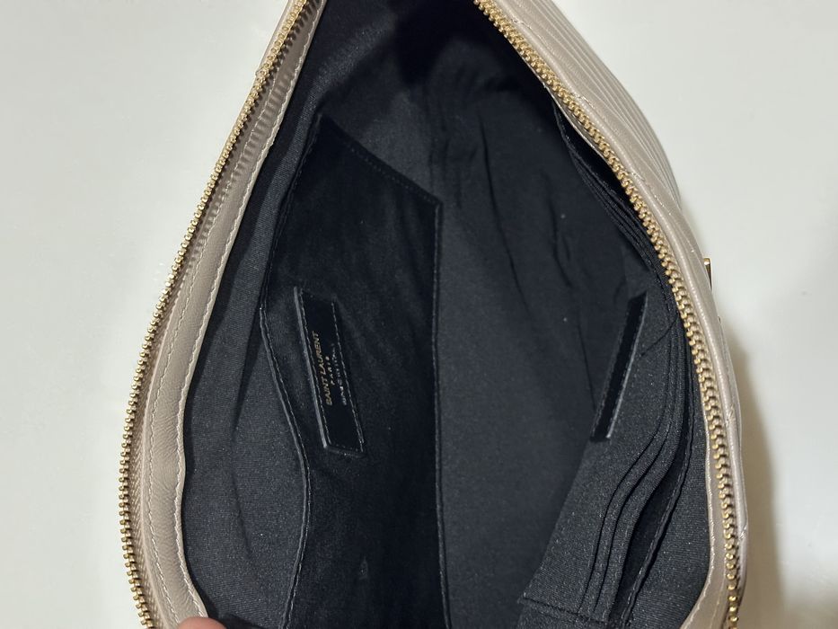 Дамски кожен клъч Saint Laurent Monogram Bill Pouch / Beige