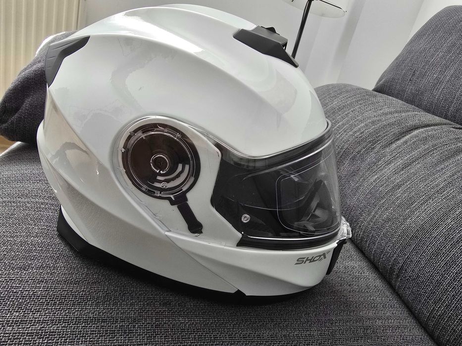 Casca moto modulara Shox Destination alba plus SENA SMH5
