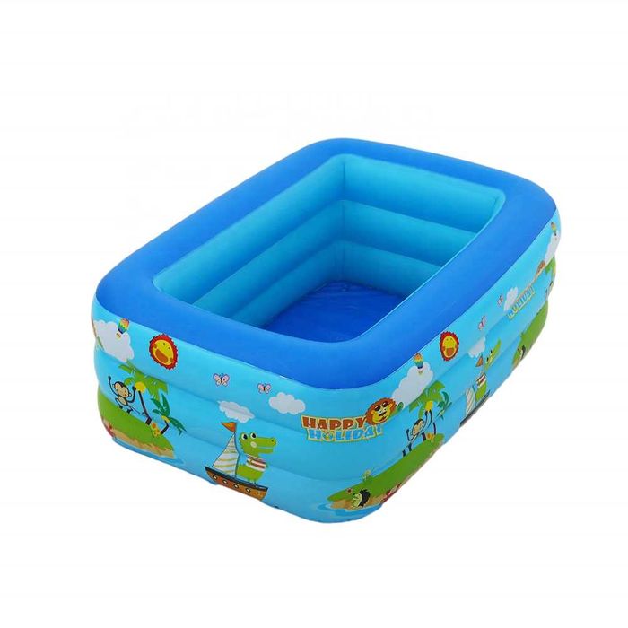 Piscina gonflabila de exterior,dreptunghiulara,pentru toata familia,dimensiuni 180*140*50 cm,cu 3 inele,design cu animale