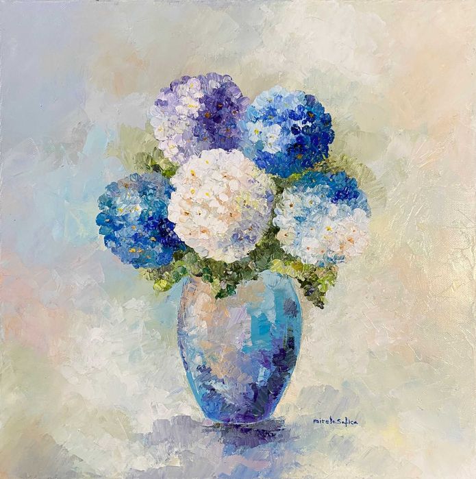 Tablouri cu tema florala pictate manual in ulei pe panza intinsa pe sasiu, 40x50 cm 350 lei, 40x40 300 lei, optional inramate