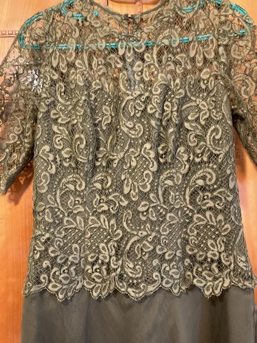 Rochie de ocazie lunga verde olive, din voal si dantela, M