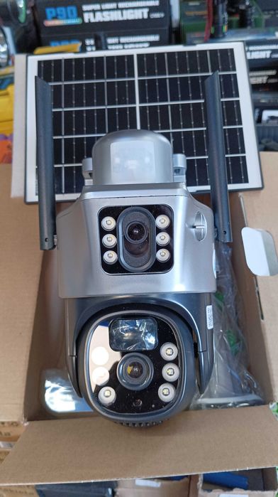 Двойна соларна въртяща камера 4G 2x12MP работи с СИМ SIM карта моб.дан