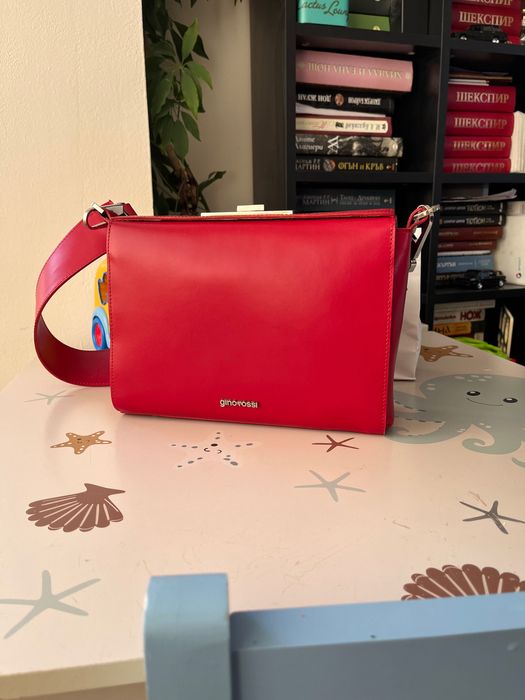 Gino Rossi червена чанта естествена кожа