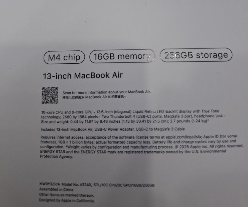 Macbook air m4 16/256 2 ta sikl new