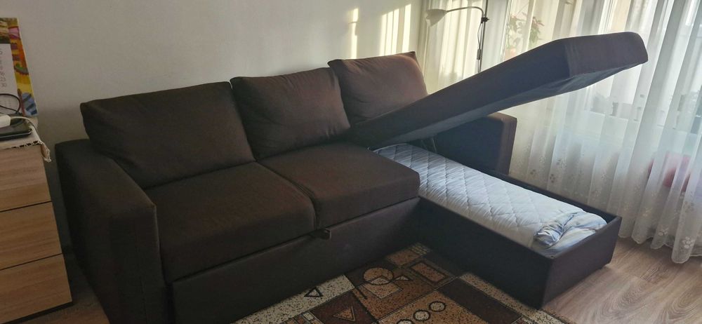 Диван кафяв разтегателен Микеланджело с ракла, комфортен