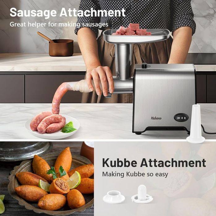 Răzătoare Electrică pentru Carne cu Accesoriu pentru Cârnați și 3 Disc