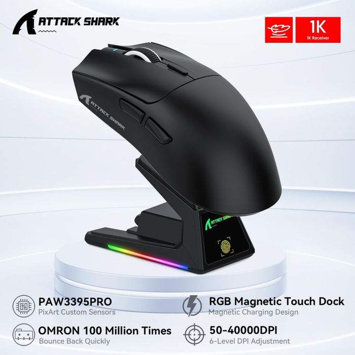 Mouse Atack Shark X1 PAW 3395 PRO reincarcabil negru