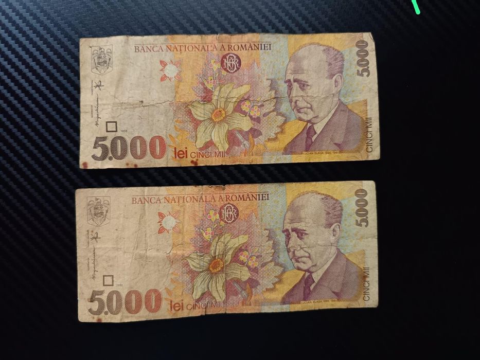 Vând bancnote vechi românești de 5000 lei, serile: 005A si 001B