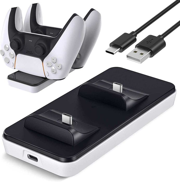 Стойка и зарядно за PS5 джойстици 2 в 1 с индикатор за зареждане