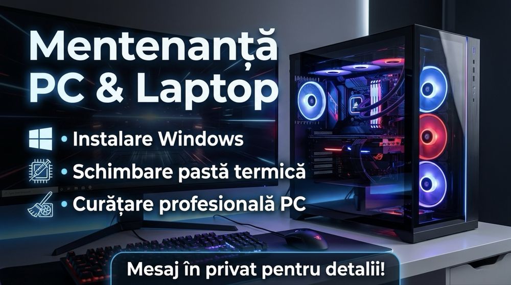 Mentenanță PC & Laptop | Curățare profesională, Instalare Windows, Pastă termică
