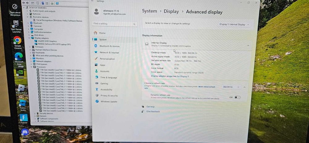 Laptop Alienware x17, nvidia rtx 3070, 17 inch-360hz impecabil