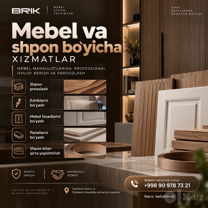 Mebel va shpon bo‘yicha xizmatlar