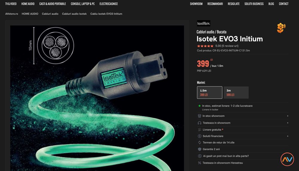 Pachet 2 x Cablu alimentare IsoTek EVO3 Initium – 1.5 m