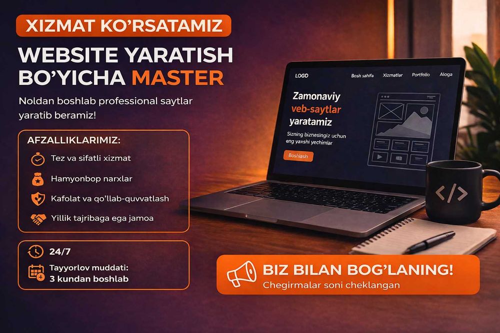 Websayt yaratish,ochish buyurtma asosida webdizayn qilish va hokozo