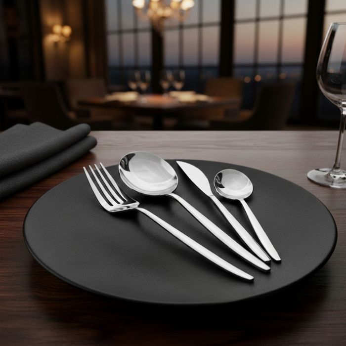 Комплект прибори за хранене в сребрист цвят от 24 части с луксозен диз