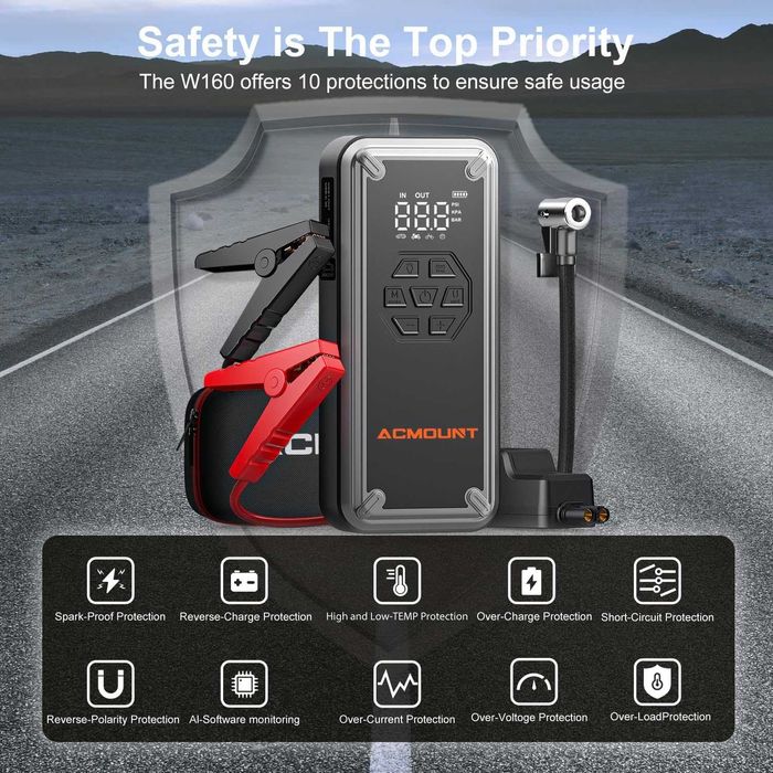 Пусковое устройство с компрессором ACMOUNT 5000A/26800mAh/150PSI