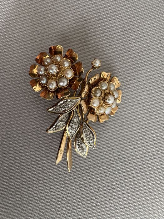 Brosa aur diamante perle
