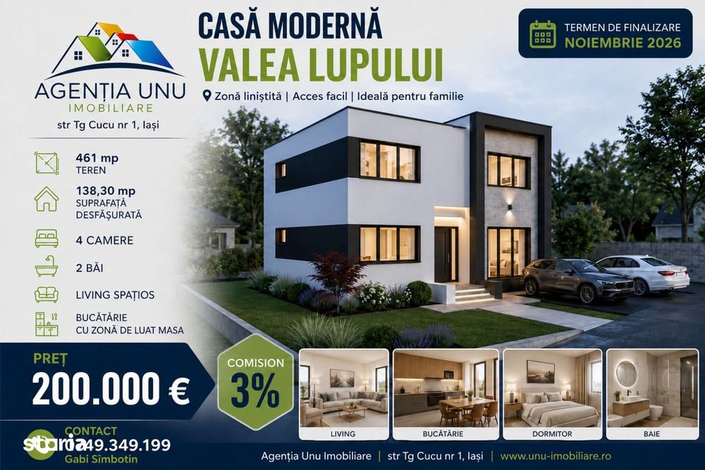 Vilă P+1 în Valea Lupului, 4 Camere, 461 mp Teren, Finalizare Nov 2026