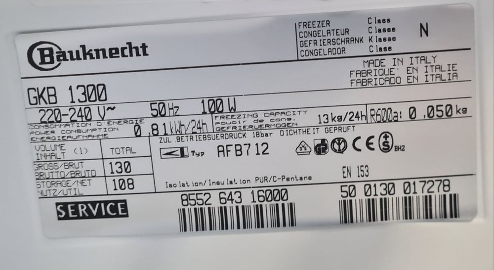 Фризер Bauknecht 85см А+
