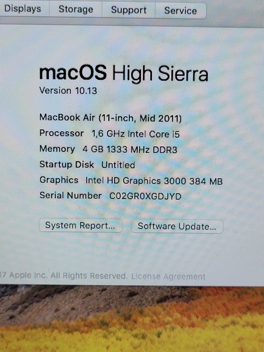 Macbook Air 2011 13"  i5, 4gb RAM, 128gb SSD, functional + incarcator