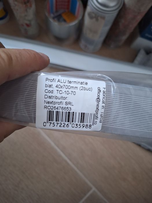 Profil aluminiu terminație blat și teu îmbinare de 70cm și 4cm gros