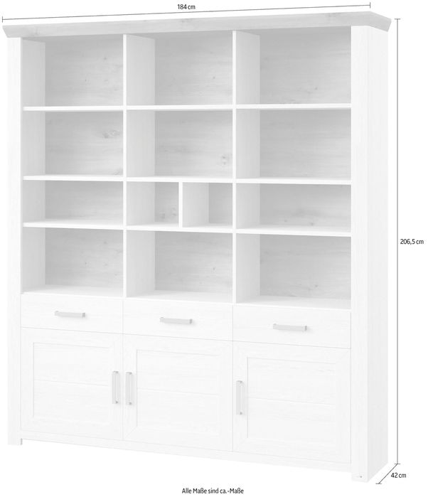 Bibliotecă YORK cu 3 Uși și 3 Sertare – 184x207x42 cm