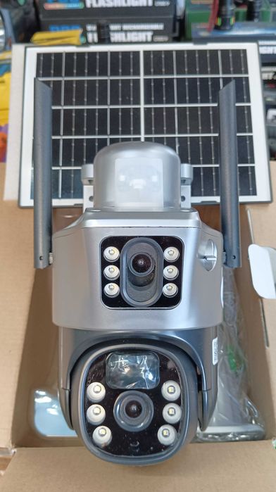Двойна соларна въртяща камера 4G 2x12MP работи с СИМ SIM карта моб.дан