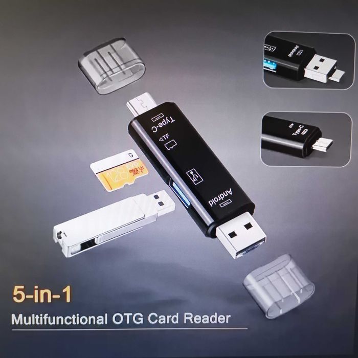 Четец 5 в 1-(Type-C,Micro USB,USB,SD и TF-карти)