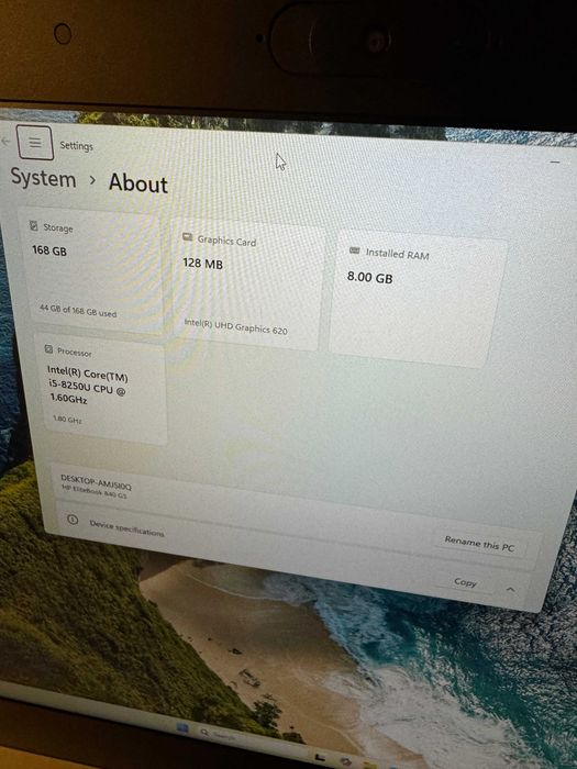HP Elitebook 840 G5 16GB RAM 180GB NVMe