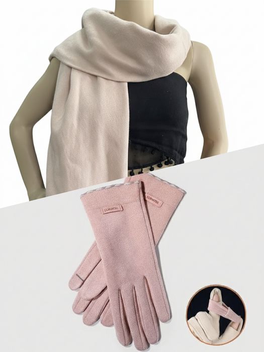 Палантин+перчатки розовые