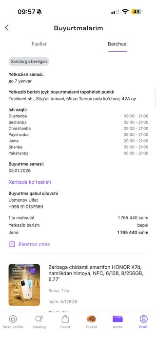 Honor X7D sotiladi kecha oldim yangi tel