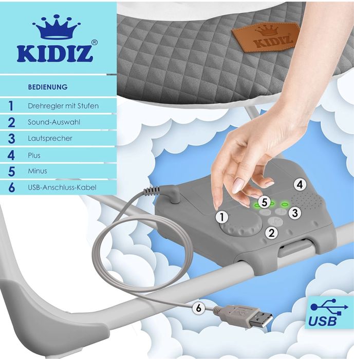 Бебешка люлка KIDIZ® Baby Rocker с 5 настройки на скоростта