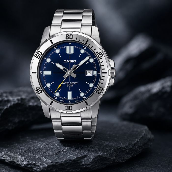 Casio MTP-VD01D-2EV — мужские часы с синим циферблатом | Новые