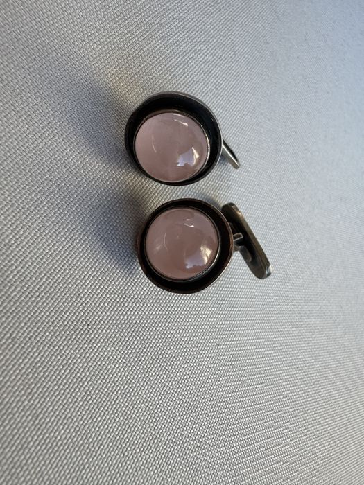 Butoni din argint si cuart roz cabochon