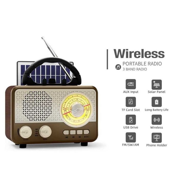 Преносимо соларно радио с Bluetooth - ретро дизайн