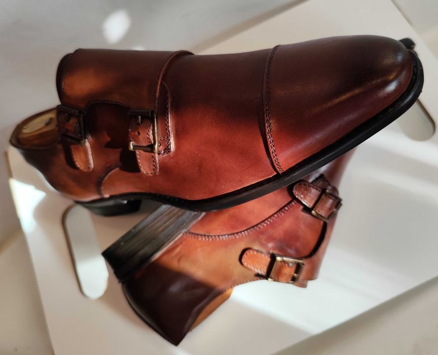 Pantofi double monk de lux 42.5 43 Arthur Brooke NOI piele naturala moale