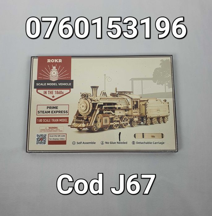 Puzzle 3D Tren-Locomotiva Clasica Cu Abur-Lemn-308 Pcs-J67