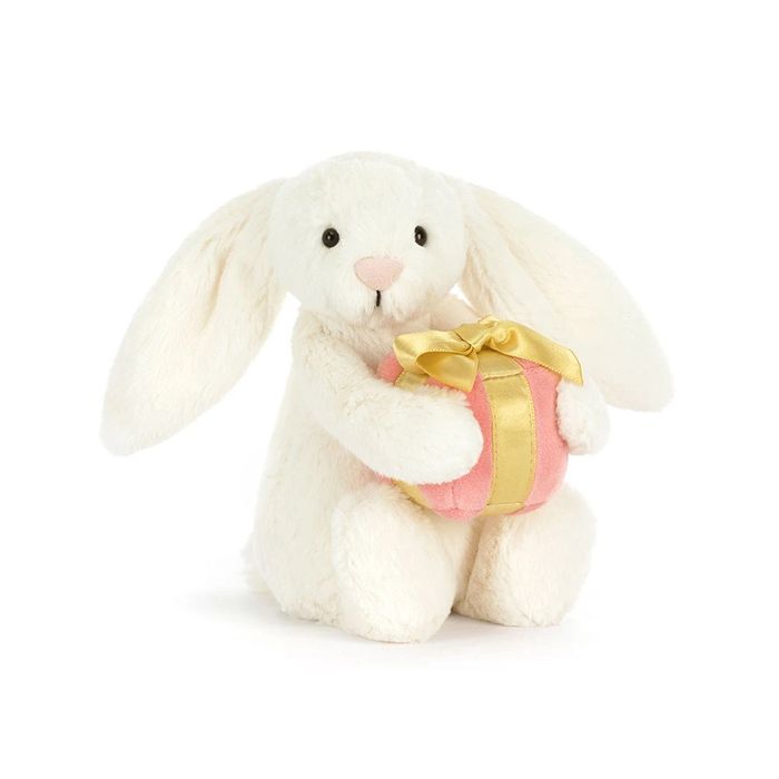 Jellycat Bashful Bunny - зайче с подарък