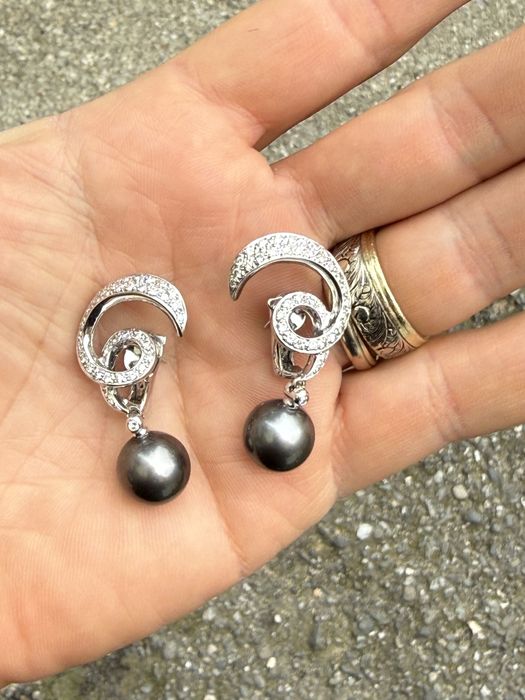 Cercei Aur 18k cu Diamante si perla - model unicat - ca noi