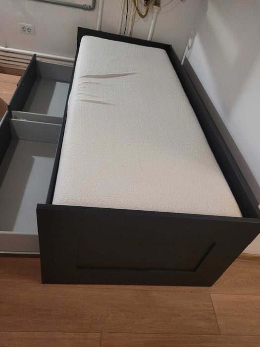 Cadru divan cu 2 sertare, negru, 80x200 cm BRIMNES-Ikea CU SALTELE