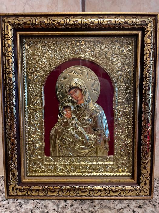 icoana argintata icoana veche maica domnului dim 24x27 icoana veche