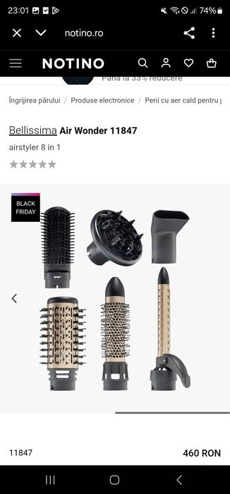 Bellissima Air Wonder 8 in 1 Ceramică Perie Electrică cu Aer pentru În