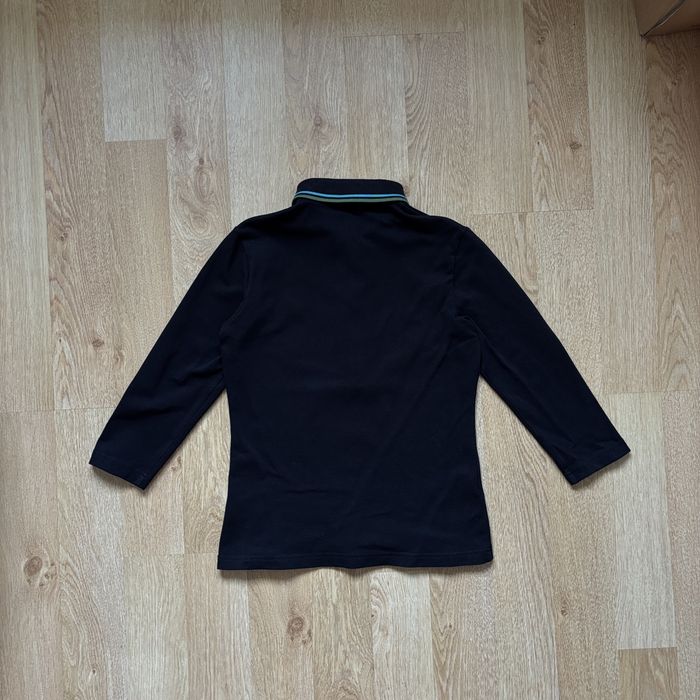 Tricou polo damă Fred Perry, negru bumbac piqué twin tipped mânecă 3/4 casual top, size L