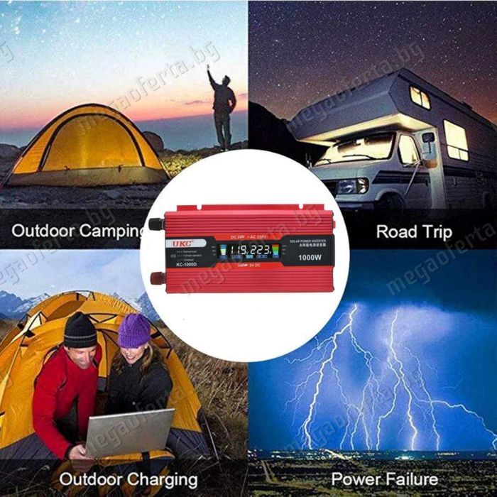 Инвертор 12V-220V 1000W UKC с Дисплей Преобразовател на Напрежението
