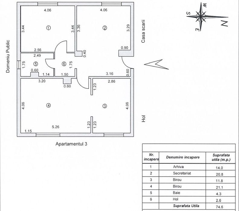 Spatiu de birou, 3 camere
