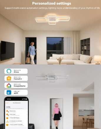 Смарт LED таванна лампа BAYHT, интелигентен LED плафон 80W, 105 см, димируема