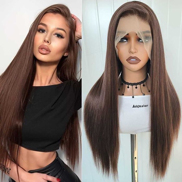 Кестеняво кафява Lace Front перука 13x4 - дълга права коса 77 см