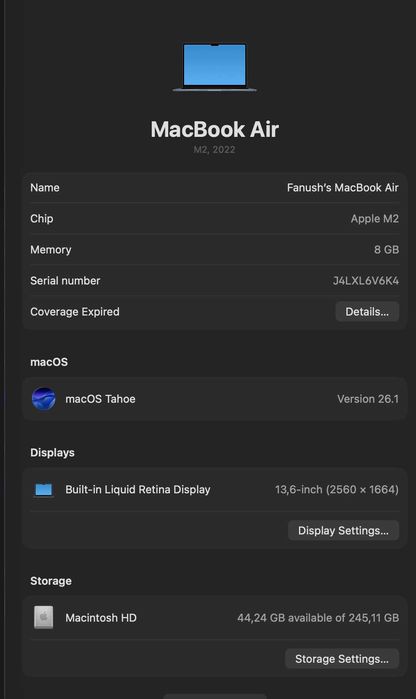 MacBook Air 13" – Apple M2 | 8GB RAM | 256GB SSD | 2022