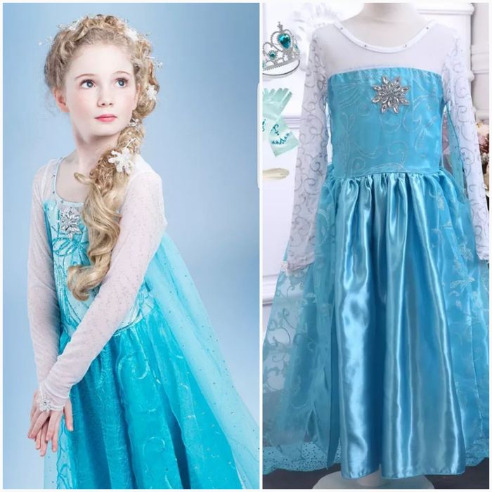 НОВО!!! Рокля на Елза с дълъг шлейф + ПОДАРЪК плитка-диадема и жезъл к